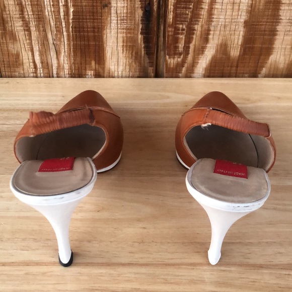 Beautiful Valentino Couture Size 8.5 brown & white sling back pump heels Italy - Picture 6 of 13